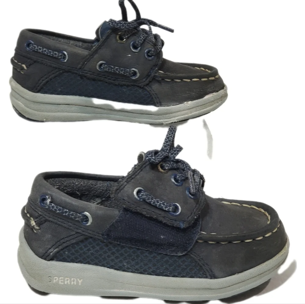 Sperry Top Sider Gamefish Jr. Grey & Blue Leather Loafer Boat Shoe Size 7M Kids